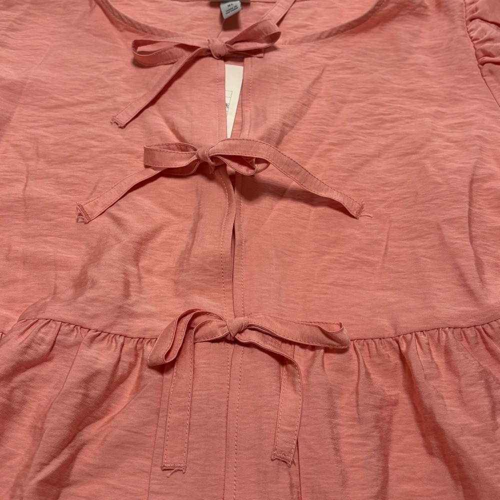 A New Day Light Coral Bow-Accent Blouse - Picture 6 of 7